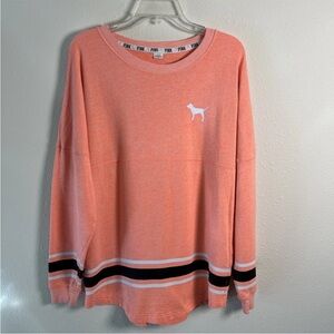 Victoria Secret Pink Varsity Fleece Sweater Women’s Sz Med Coral Double Sided